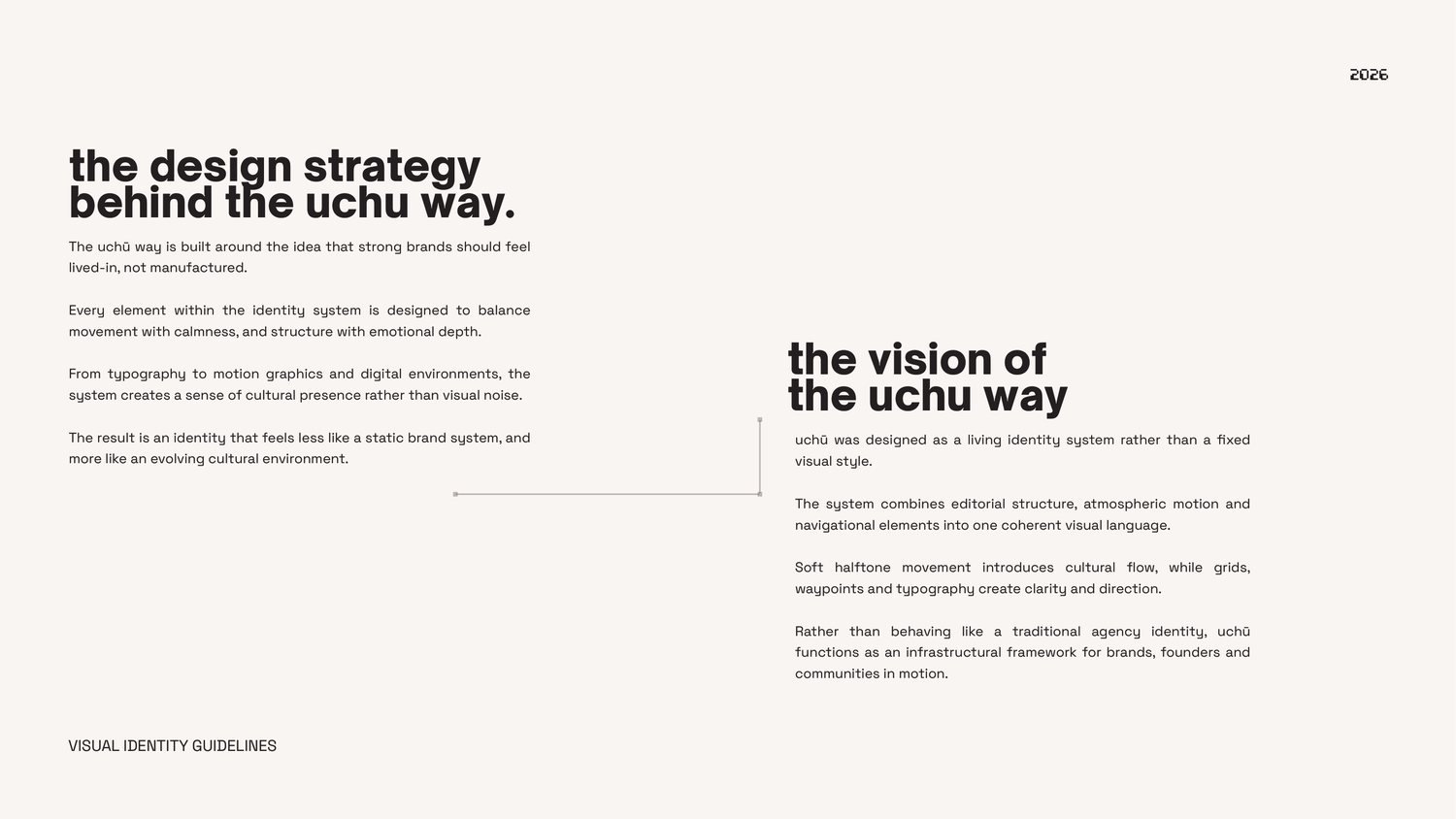 Twee tekstkolommen uit de merkgids van uchu, over de ontwerpstrategie en de visie